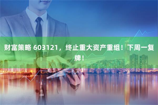 财富策略 603121，终止重大资产重组！下周一复牌！